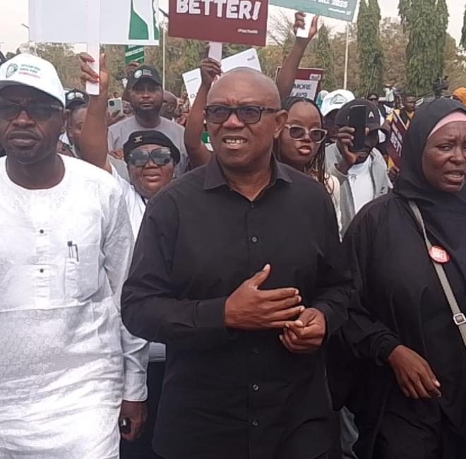 Peter Obi Leads Protest To National Assembly, Demands Electronic Transmission Of Election Results