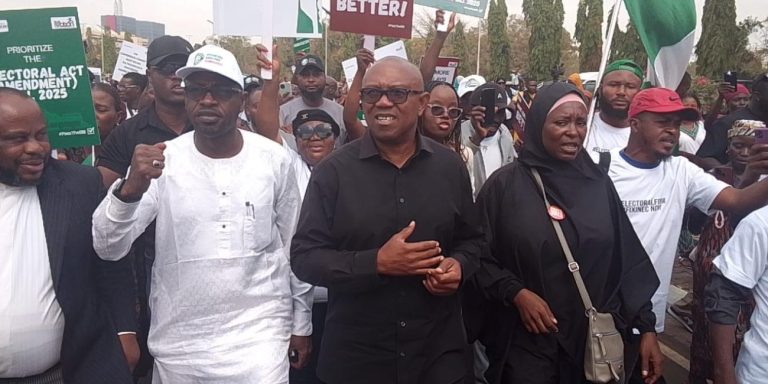 Peter Obi Leads Protest To National Assembly, Demands Electronic Transmission Of Election Results